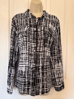 Investments Black and White Abstract Grid Button-Down Shirt